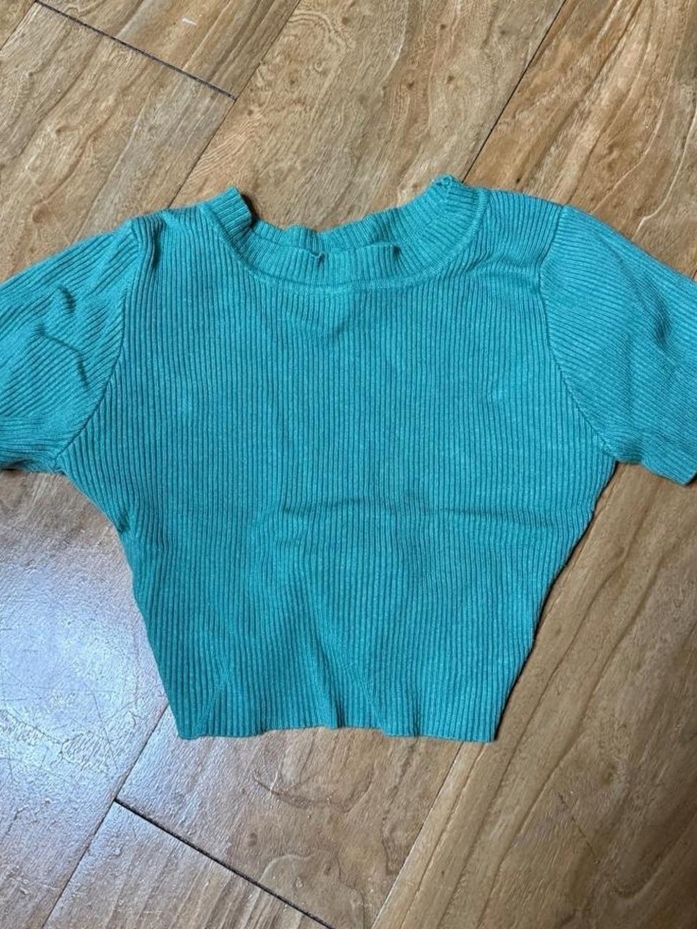 Ribbed Short Sleeve Crop Top in Teal